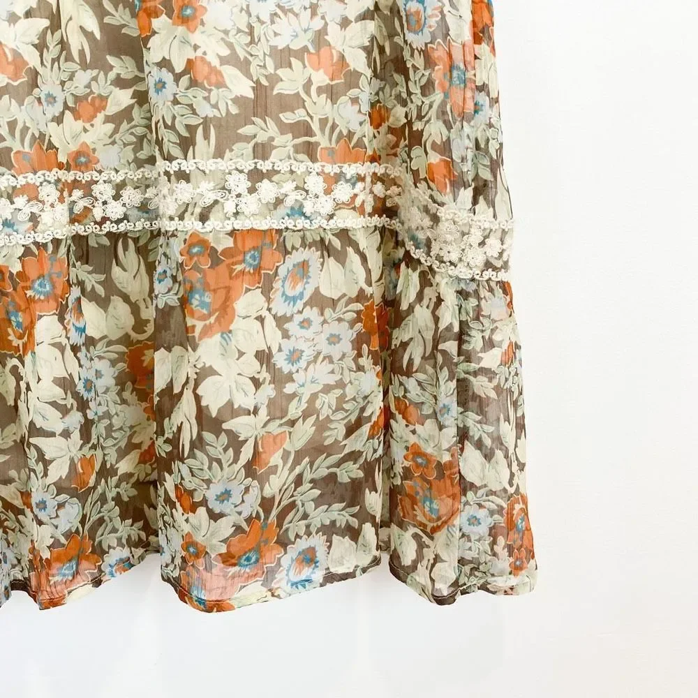 Sundance Sheer Floral Panel Lace Tiered Dress Embroidered Mesh Sleeveless Summer - Picture 5 of 12